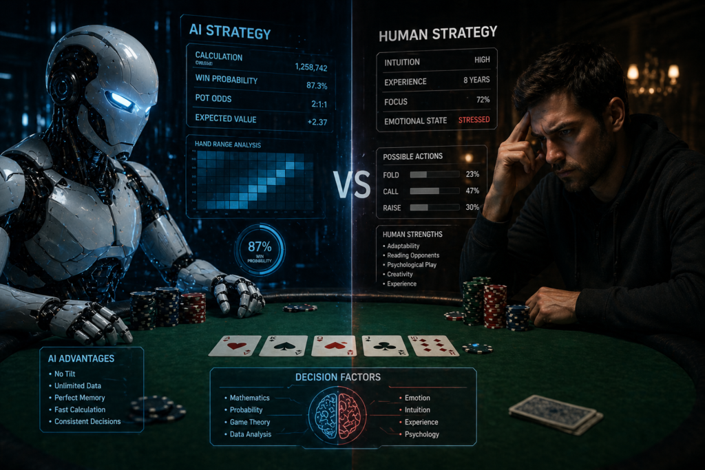 AI vs human poker strategy comparison at table