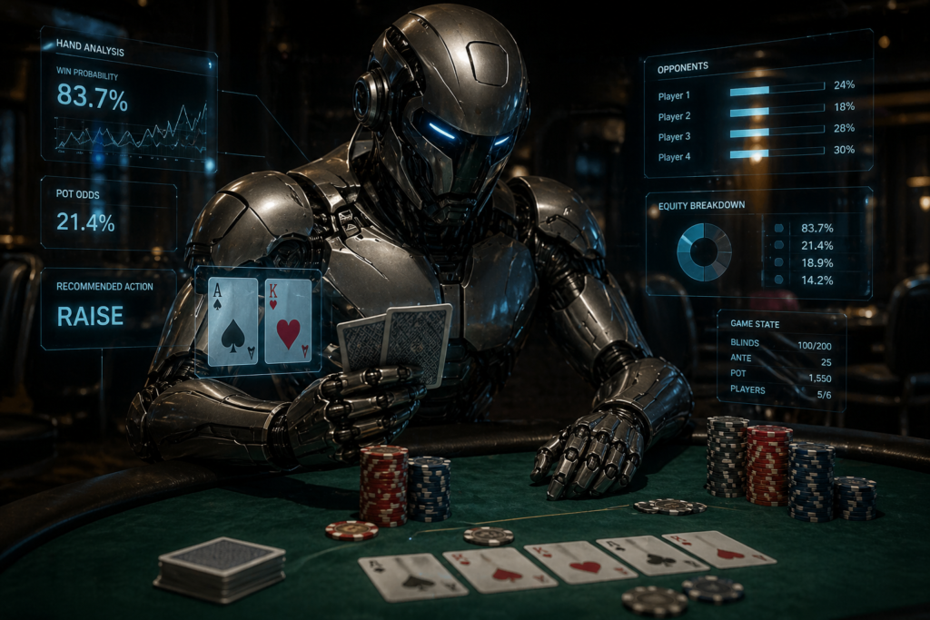 AI poker robot analyzing poker hands in real time