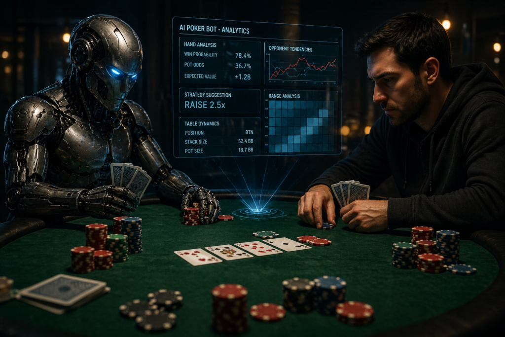 AI poker bot analyzing and playing poker against human player