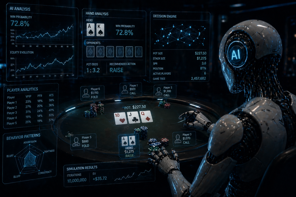 advanced AI poker bot making smart poker decisions in real time using holographic interface
