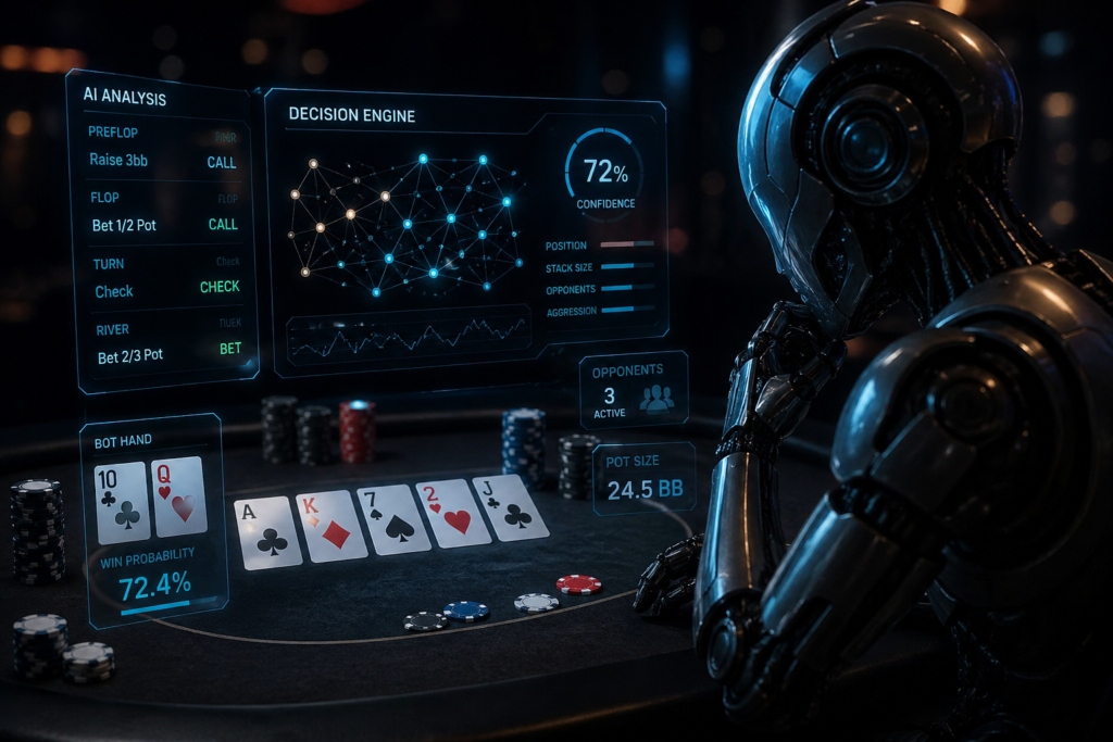 best AI poker bot analyzing poker hand with real-time data