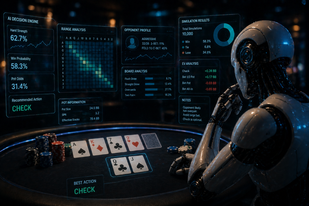 advanced AI poker bot analyzing complex poker decisions in real time
