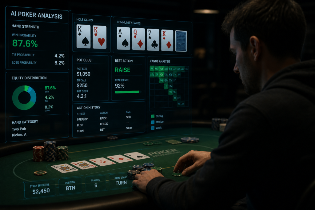 AI poker bot analyzing poker decisions in real time