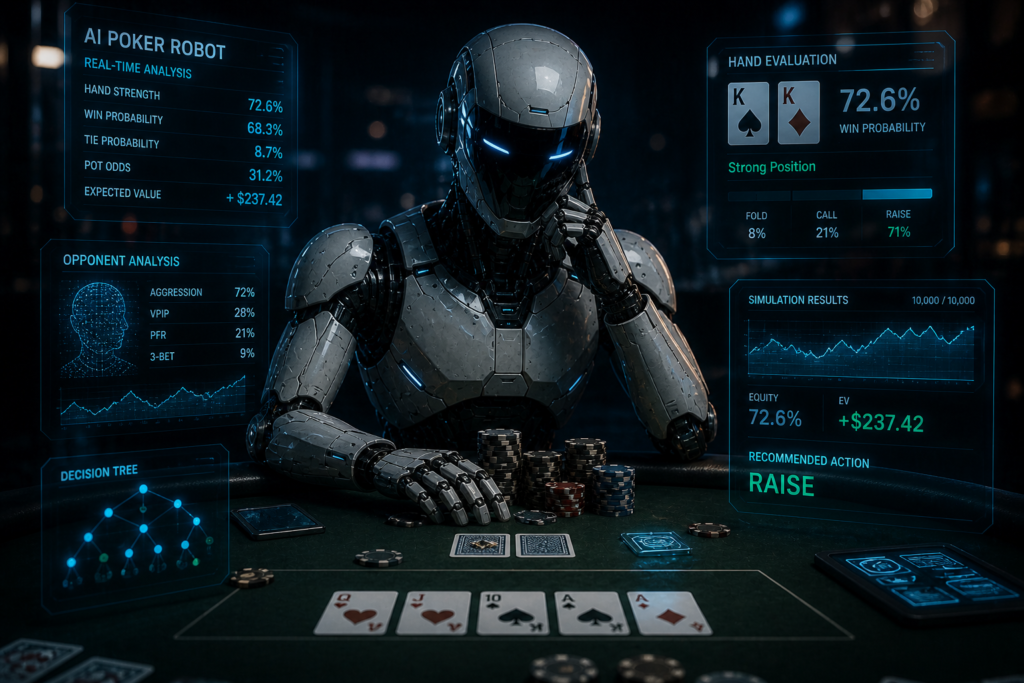 AI poker bot analyzing poker decisions in real time at poker table